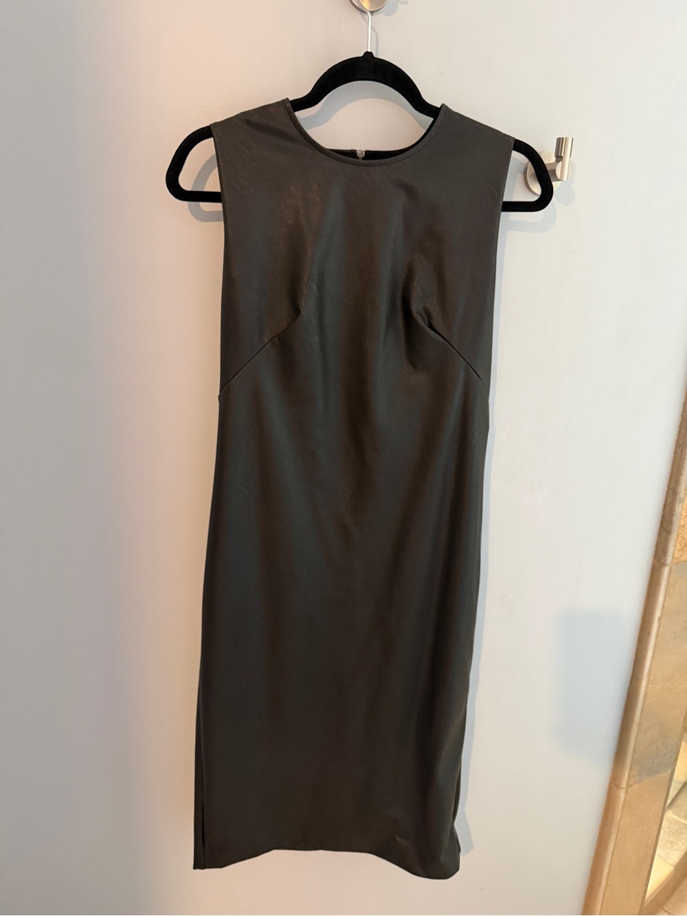 SPANX Black Leather-looking Sleeveless Midi Sheath Dress